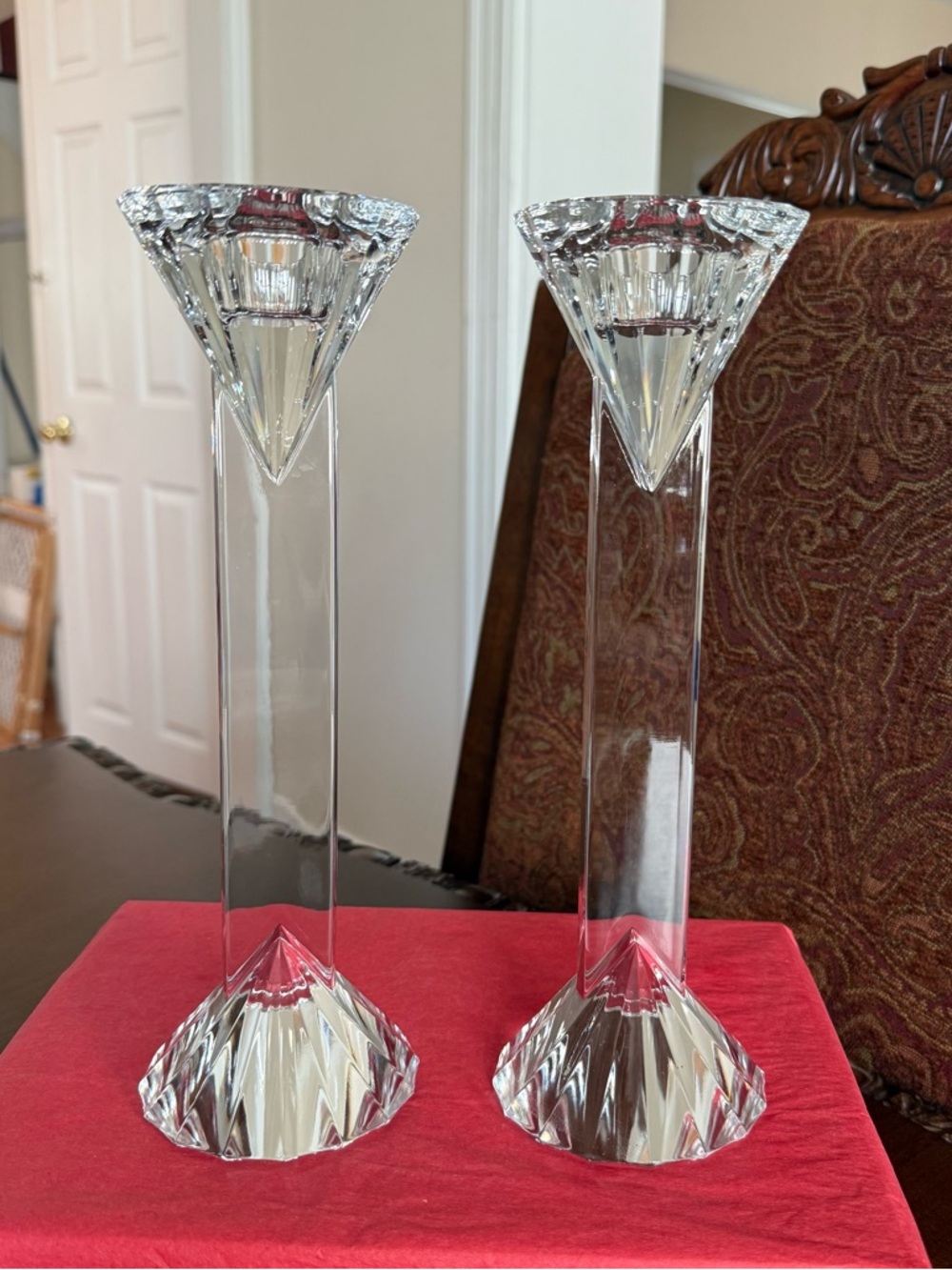 Set of 2 Vintage Jihlavske Sklarny Bohemia 24% Lead Crystal Candlesticks 10”